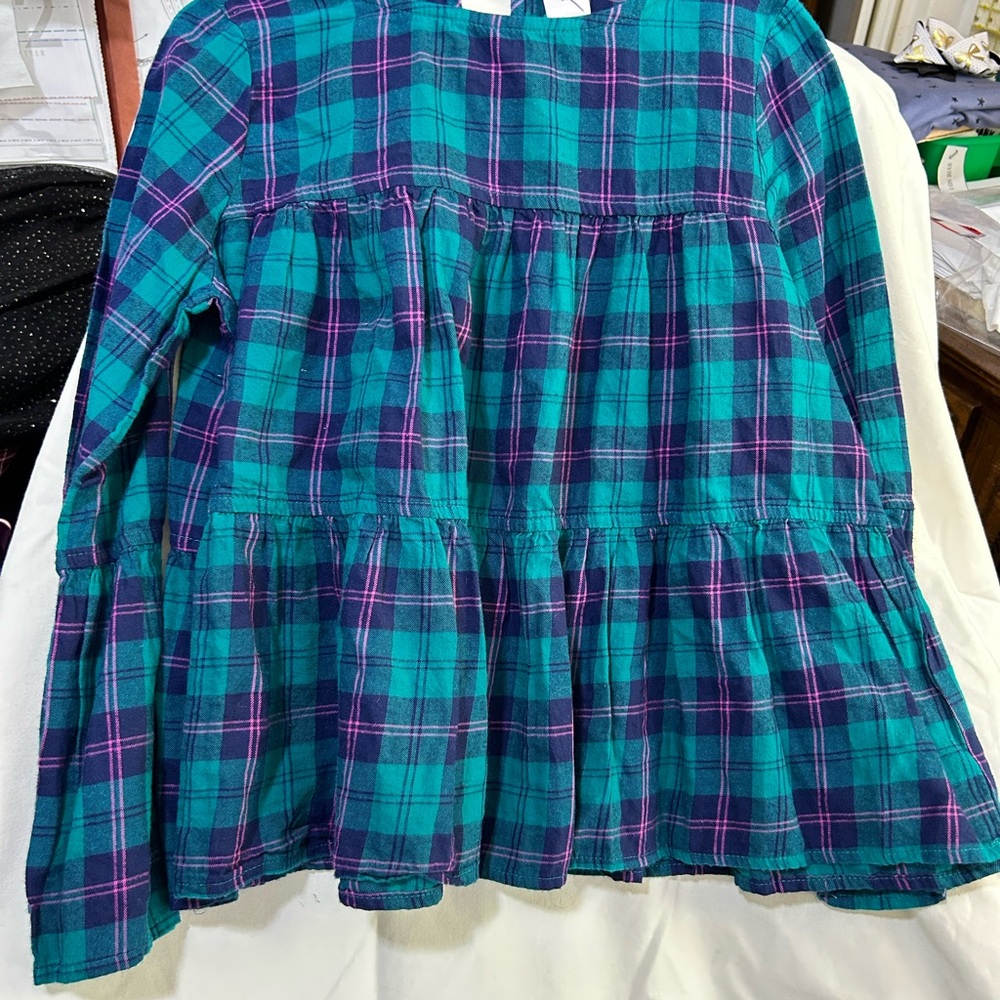Arizona Jean Company Plaid Kids Blouse - Teal and Purple